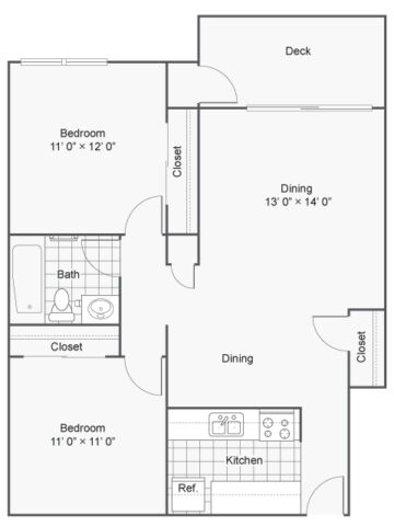 2 bed with a deck floorplan