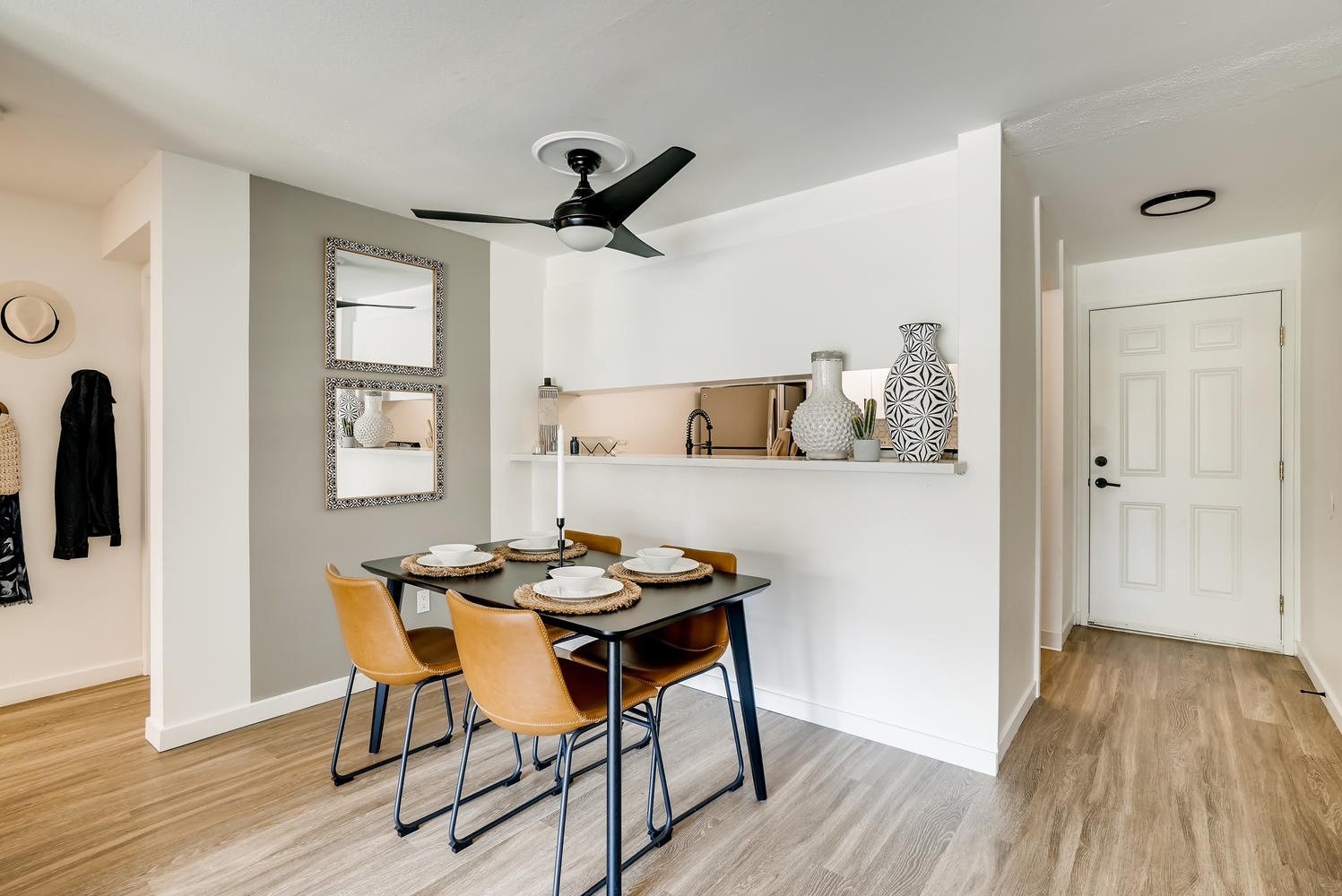 Dining Room area with a view of front door and slight view of kitchen