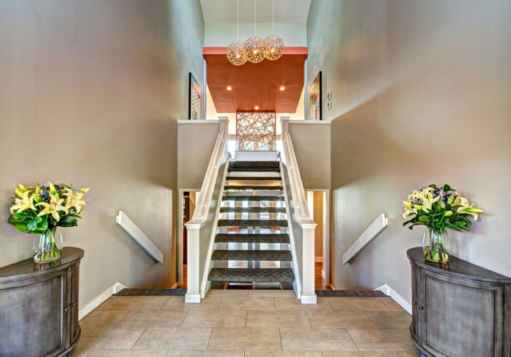 Indoor staircase leading to another open space