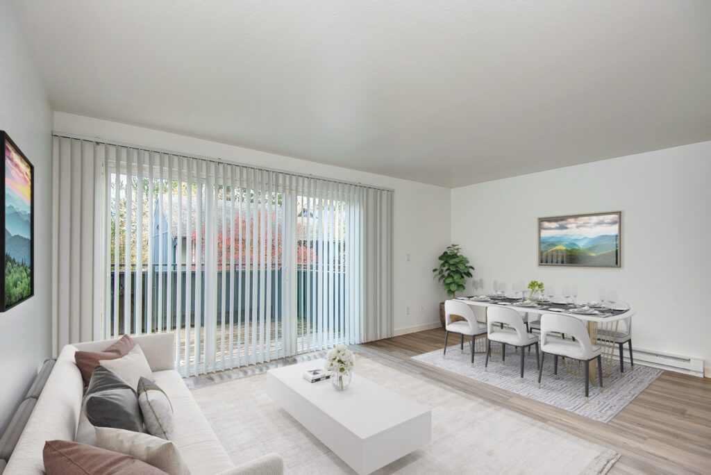 Living Room with sliding glass door and eating area